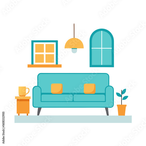 Modern Living room interior sketch vector icon on white background.