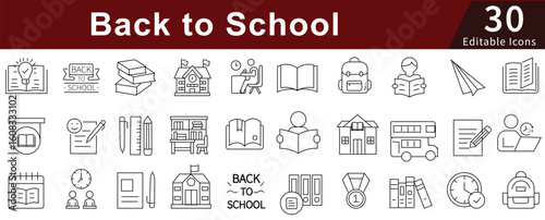 Back to School Line Icons Set with Editable Stroke for Education, Student, Learning, and Academic Supplies