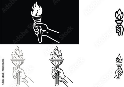Hand holds a flaming torch vector illustration eps