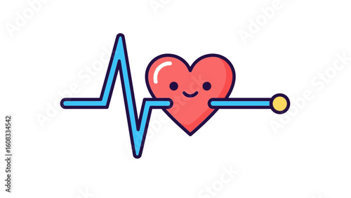 Cute cartoon heart with a heartbeat graphic, symbolizing healthy heart function.