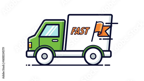 A green delivery truck with the word "FAST" on its side, indicating rapid shipping.