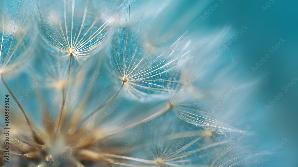 Obraz premium close-up of an elegant dandelion with delicate structure and intricate seeds in its flower's face, symbolizing growth, freedom, serenity, tranquility, and resilience.