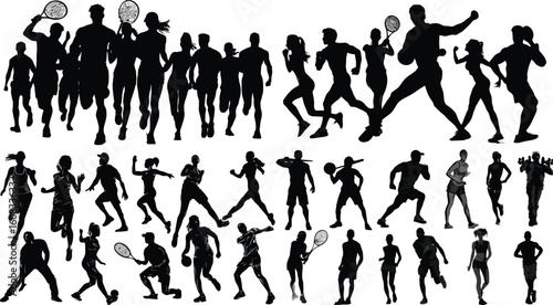 Active people silhouettes doing various sports eps
