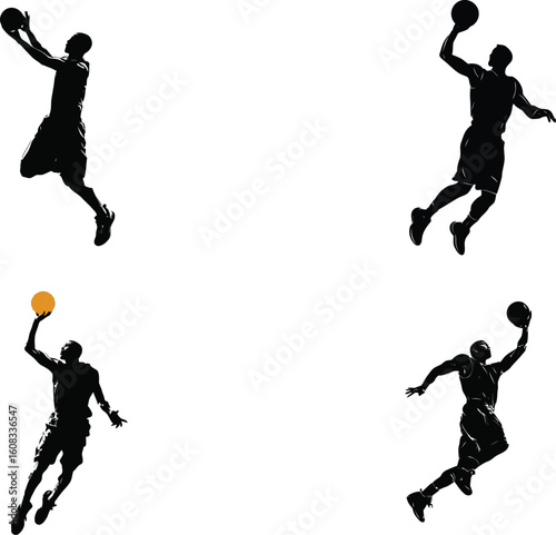 Basketball player silhouettes in action poses eps