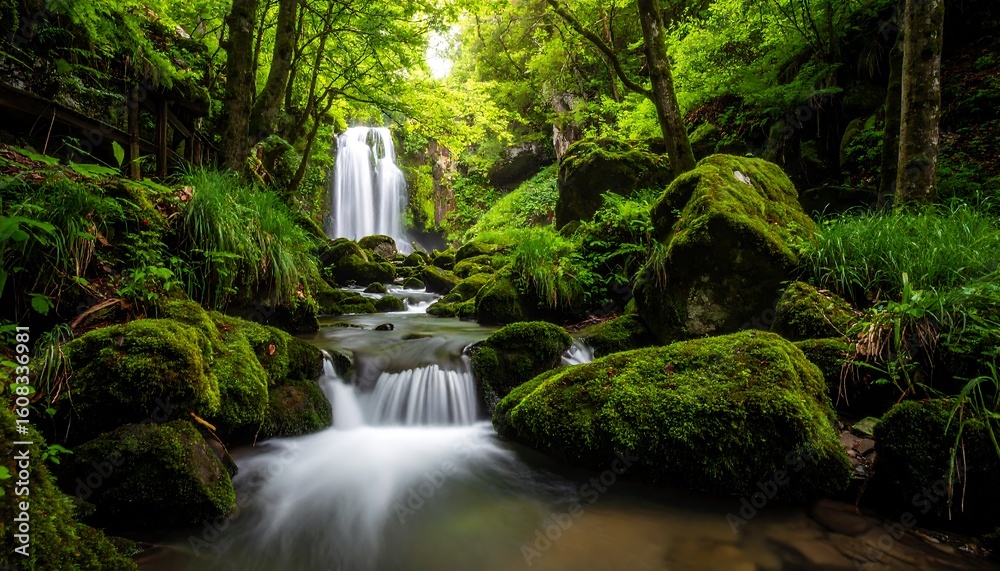 Obraz premium Lush waterfall cascading through mossy rocks (2)