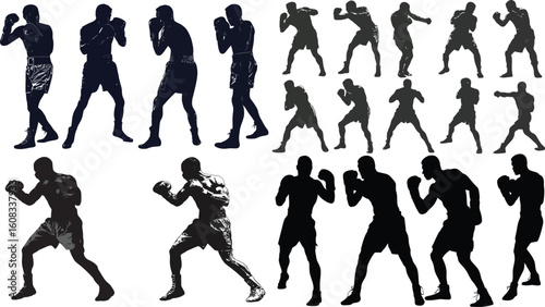 Boxer silhouettes show boxing stances and poses eps