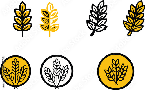 Wheat stalk icons in black and yellow design eps