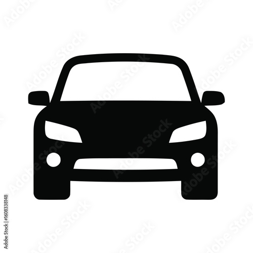 Simple black silhouette of a modern car front view
