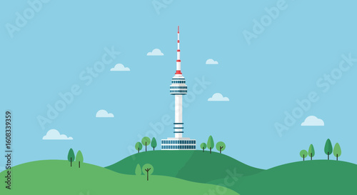 N Seoul Tower on Namsan Hill Pixel Art Illustration