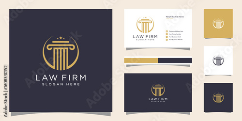 Symbol lawyer attorney advocate template linear style company logotype and business card