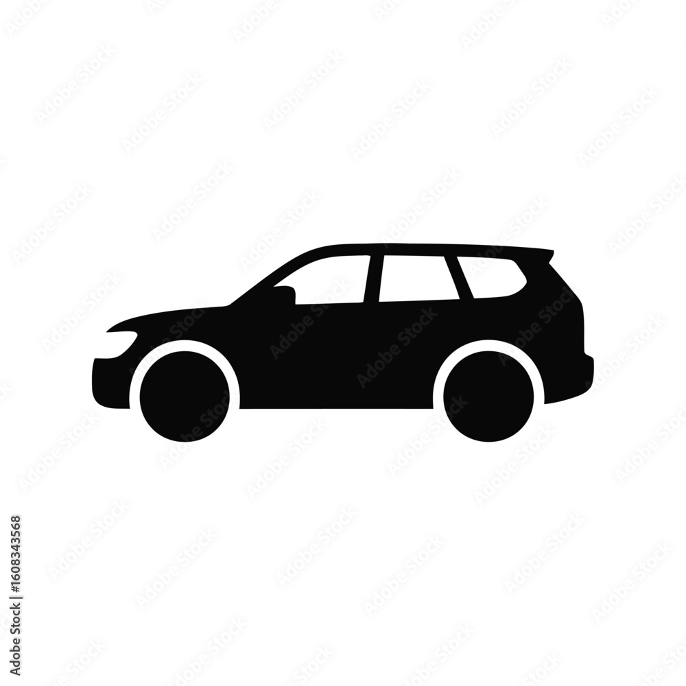 Fototapeta premium Black silhouette of a modern suv on a white background
