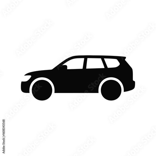 Black silhouette of a modern suv on a white background