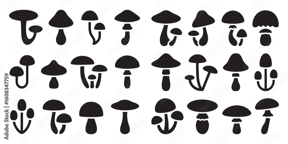 Mushroom Silhouette Vector Set Different Fungi Illustrations Mushroom Silhouette Vector Set Different Fungi Illustrations