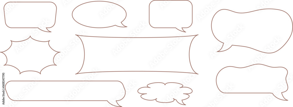 Obraz premium Hand-drawn speech bubble set featuring various cartoon-style outlines for messages, comics, and doodle text. Ideal for fun communication, graphic design, and playful creative projects.