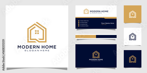build house logo with line art style. home build abstract for logo and business card design