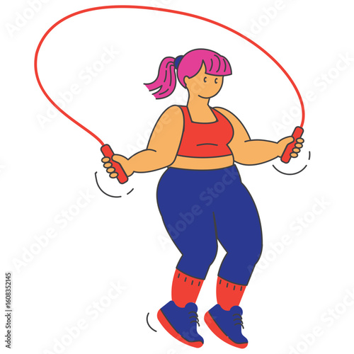 plus size women skipping rope workout illustration
