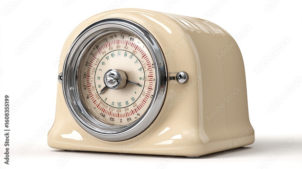 custom made wallpaper toronto digitalCream-colored vintage kitchen timer with a chrome bezel, featuring a round dial with minute markings and a central knob.  The timer's body is subtly curved