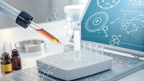 Biomedical instrument analyzing serum texture with overlay graphics