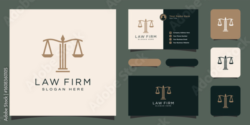 Symbol lawyer attorney advocate template linear style company logotype and business card