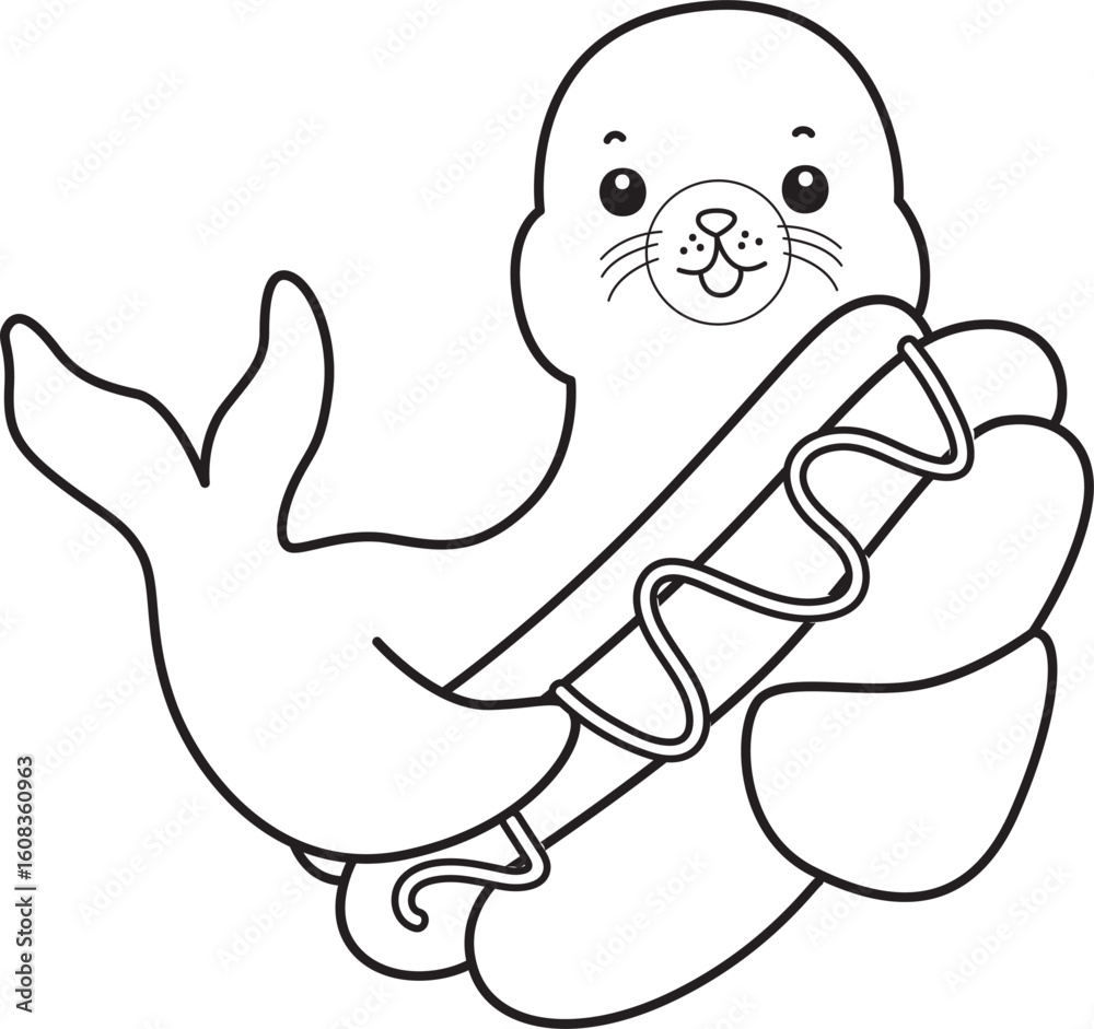 Fototapeta premium Coloring pages of cute seal sticker illustrations.