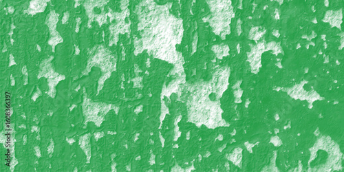 Green wall with peeling paint texture showcasing a distressed and weathered effect representing age and decay with shades of light and dark.