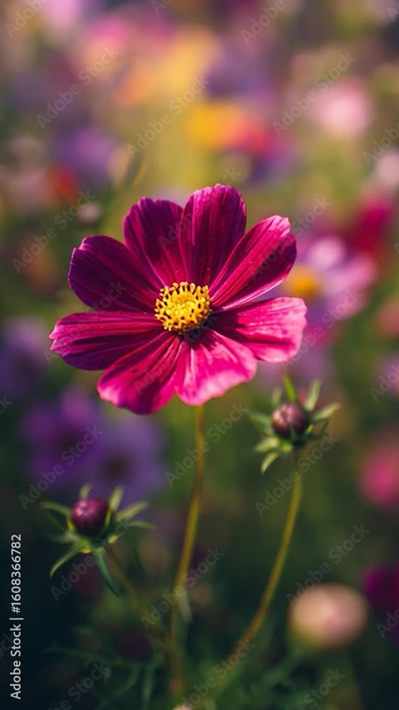 Vertical video cosmos field in full bloom. Cosmos flower field landscape. Vertical video cosmos field in full bloom. Cosmos flower field landscape.