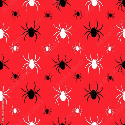 Spooky spider pattern on red