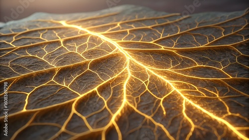 Macro skin glowing with neon gold vein texture AI-wave