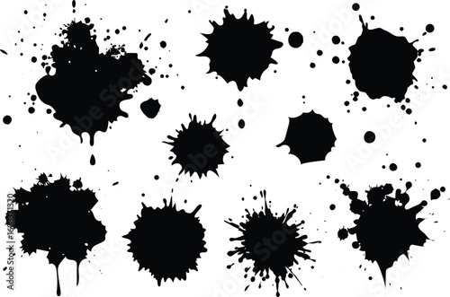 black ink splatters set elements vector illustration.