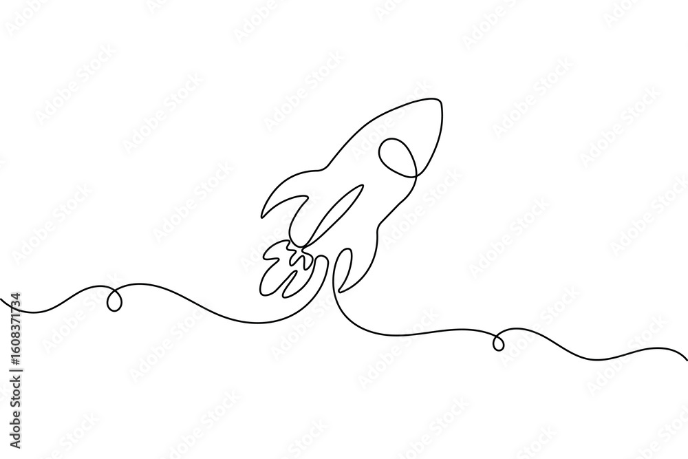 Obraz premium Minimalist rocket one line drawing isolate vector illustration 