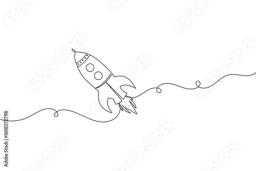 Minimalist rocket one line drawing isolate vector illustration
