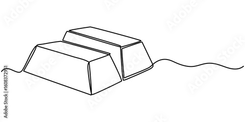 Golden bar or bullion continuous one line drawing vector illustration. Saving or storage of finances, money, capital, gold. 