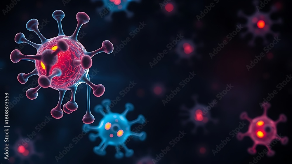 Obraz premium Glowing molecular structures of fat cells against a cosmic background, representing dietary impact.