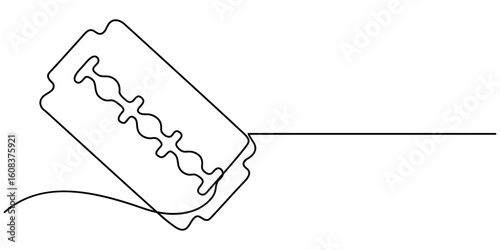 Razor blade continuous one line art drawing, continuous single drawn one line razor, Razor hand drawn picture silhouette line art cutting blade razor vector illustration. 