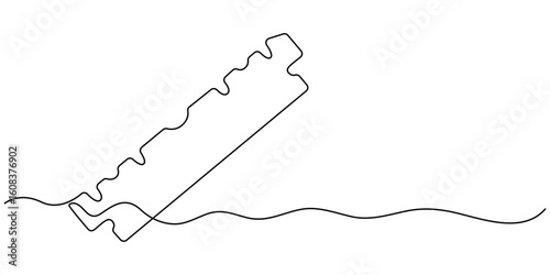 Razor blade continuous one line art drawing, continuous single drawn one line razor, Razor hand drawn picture silhouette line art cutting blade razor vector illustration. 