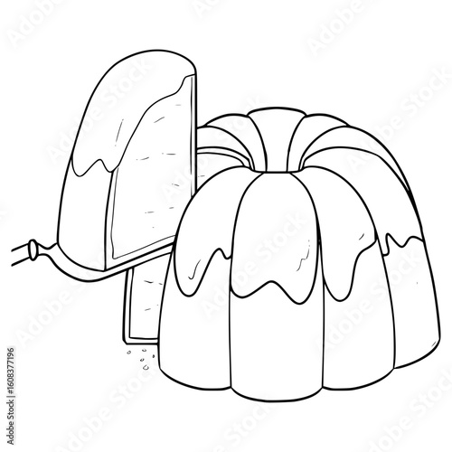 bundt cake illustration hand drawn outline vector