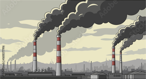 Industry chimneys emitting dark smoke