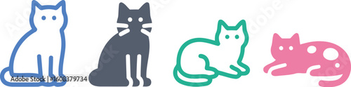 Cute and Colorful Cat Icons in Various Poses for Pet and Animal Themes