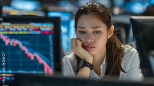 Thai currency trader reacting to the volatile plunge of the Baht on a financial chart in a Bangkok dealing room.