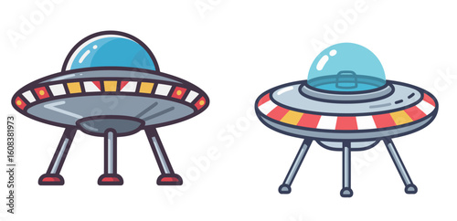 Whimsical Cartoon UFOs and Flying Saucers for Science Fiction and Alien Themes