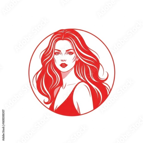 Striking Portrait of a Woman with Flowing Red Hair in a Red Dress