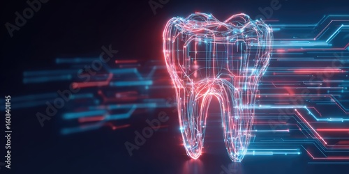 Tooth digital network abstract futuristic dental technology