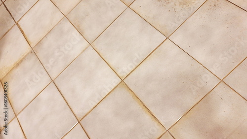 Dirty Bathroom Tile Floor with Grimy Grout Lines