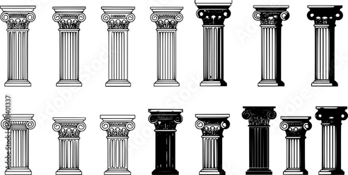 set of Greek Columns Clipart - Outline, Silhouette & Color
