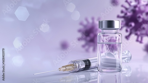 Wallpaper Mural Virus protection theme with vaccine vial and healthcare elements on violet background Torontodigital.ca