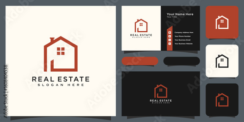 build house logo with line art style. home build abstract for logo and business card design