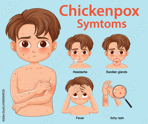 Chickenpox Symptoms Illustrated in Young Child Vector