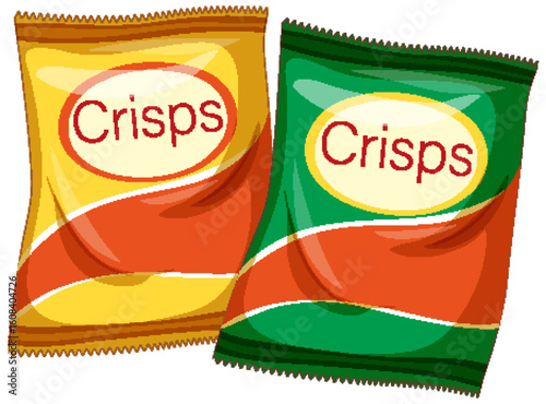 Two Colorful Potato Crisp Snack Bags Vector Illustration