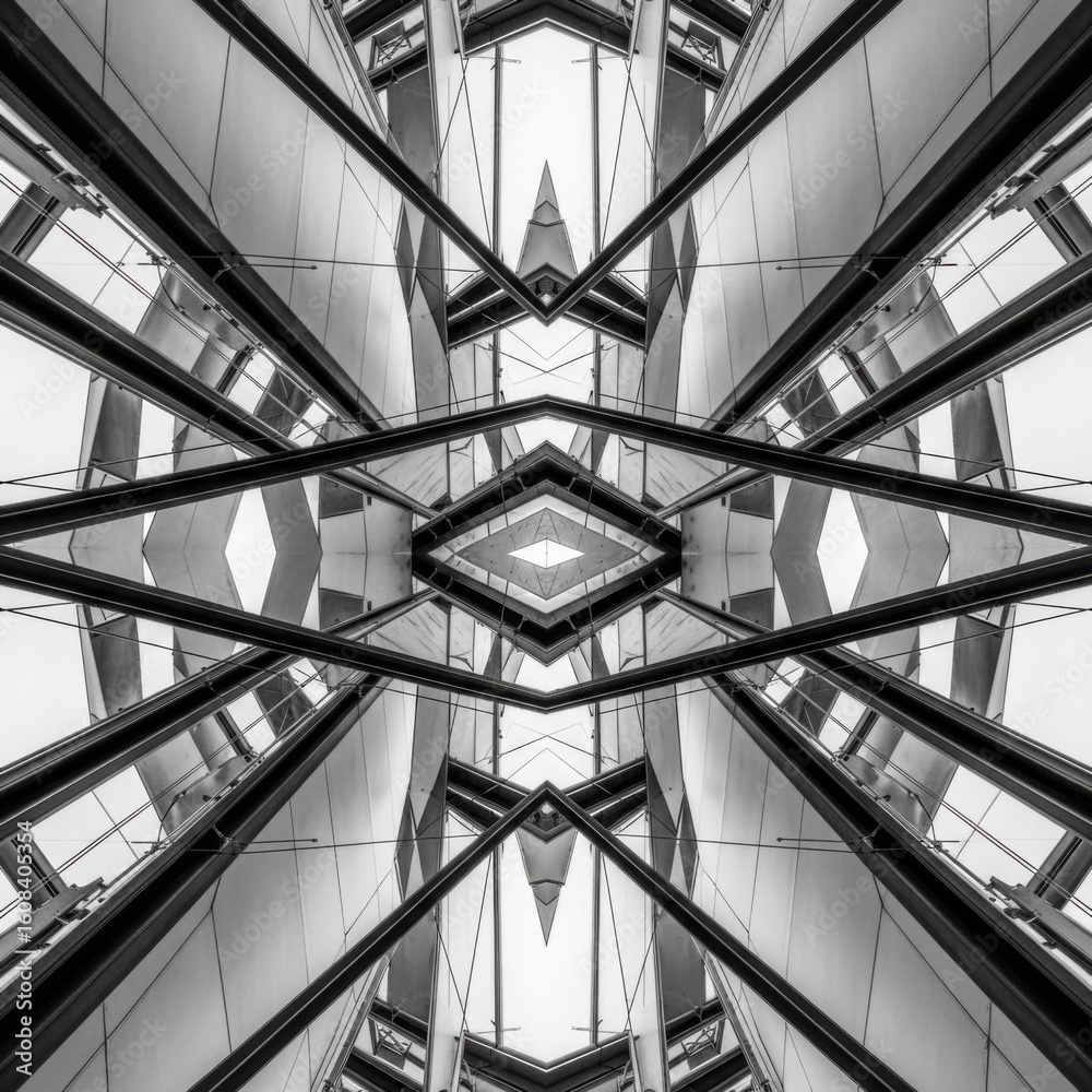 Fototapeta premium Symmetrical Architectural Design With Kaleidoscopic Patterns And Reflective Surfaces