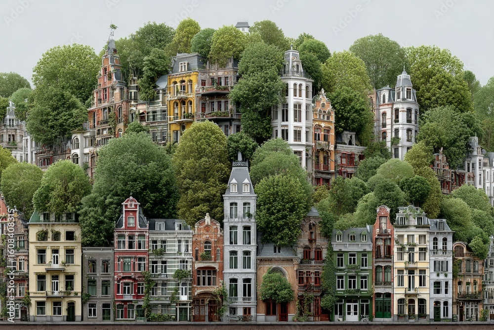 Obraz premium Home claims rise illustrated on serene european cityscape. European markets. Motor claims inflation dominates concerns for european insurers. Claims analysis. Inflation impact.